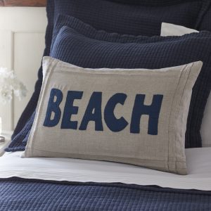 Natural Linen Pillow with Indigo Beach
