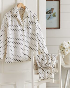 Black Polka Dot Pajama Set Nightgown Night Shirt