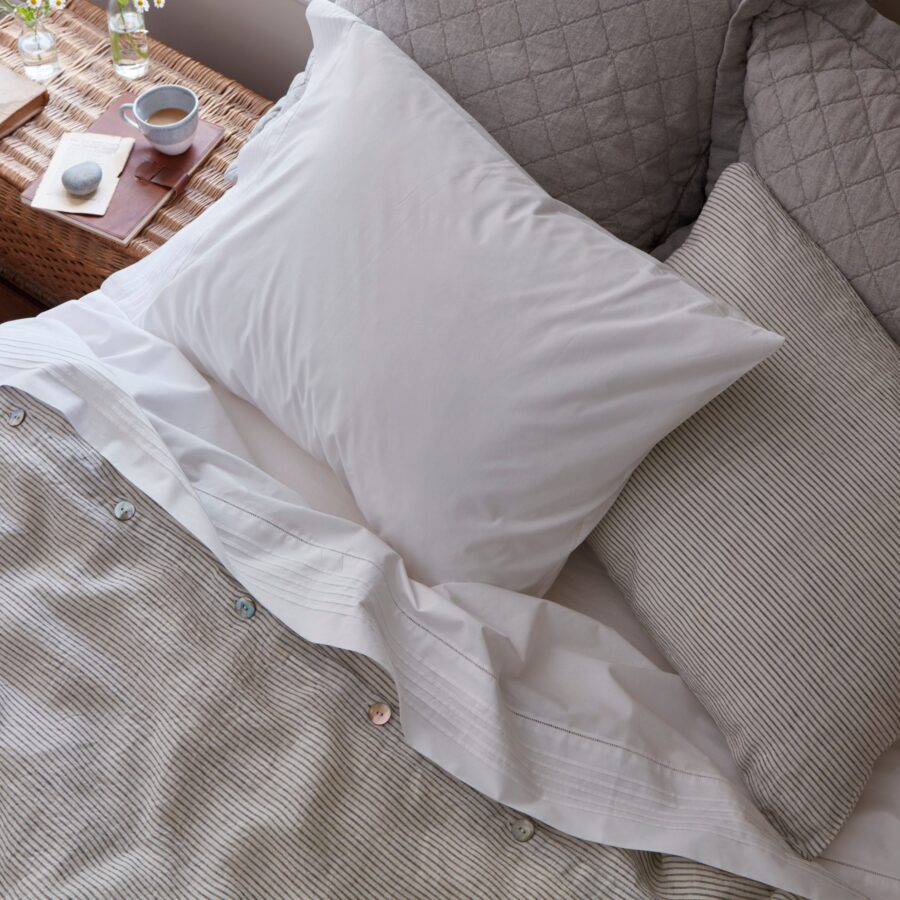 Pebble Pinstripe Linen Duvet Cover
