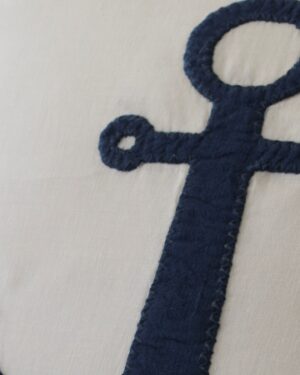 anchor white linen lumbar indigo anchor on white linen detail