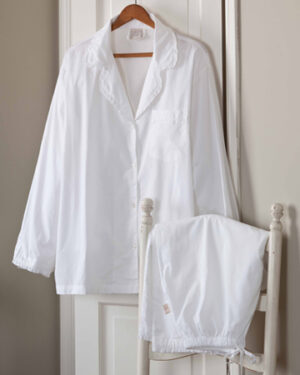 white ruffled pajama set PJs night shirt nightwear