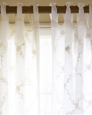 trellis detail cream linen voile curtain panel
