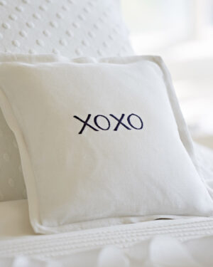 XOXO indigo on white linen pillow