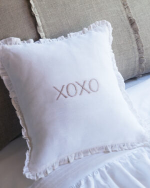 XOXO natural on white linen pillow