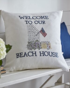 Welcome to our beach house pillow