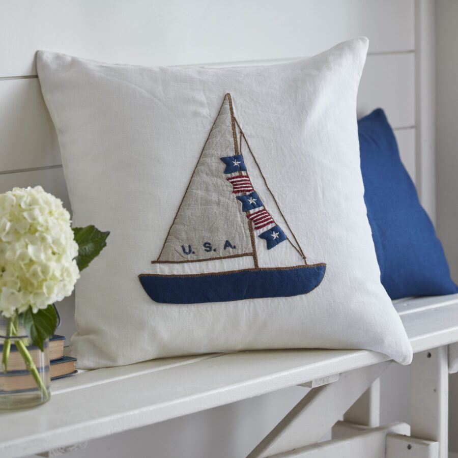 Americana American USA Sailboat Cream Pillow