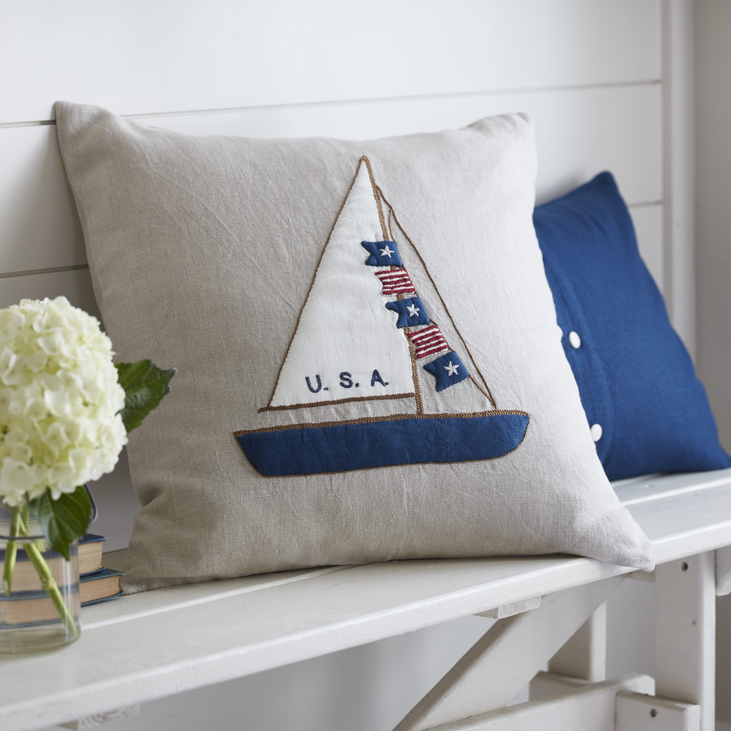 sailboat print pillow