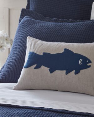 indigo fish on natural bed pillow