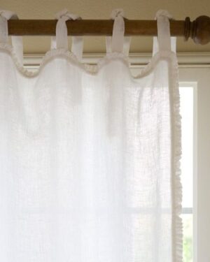 white ruffle curtain panel