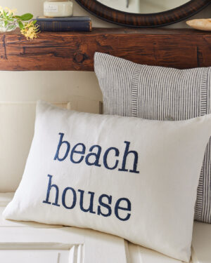 Beach House Indigo on White Linen Pillow