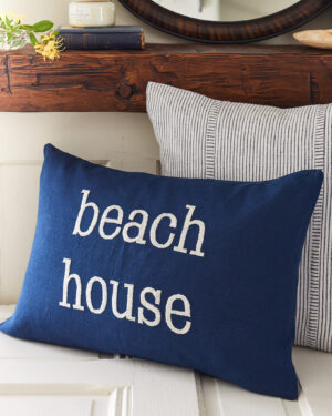Beach House on Indigo Linen Pillow