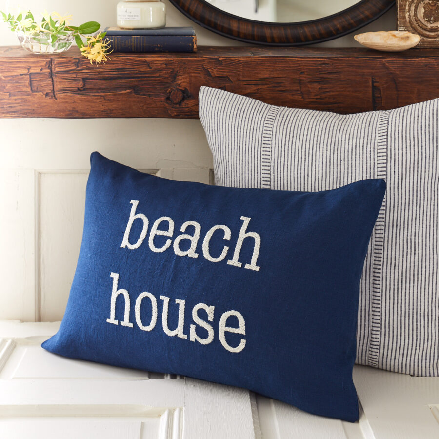 Beach House on Indigo Linen Pillow