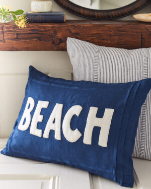 beach white on indigo pillow