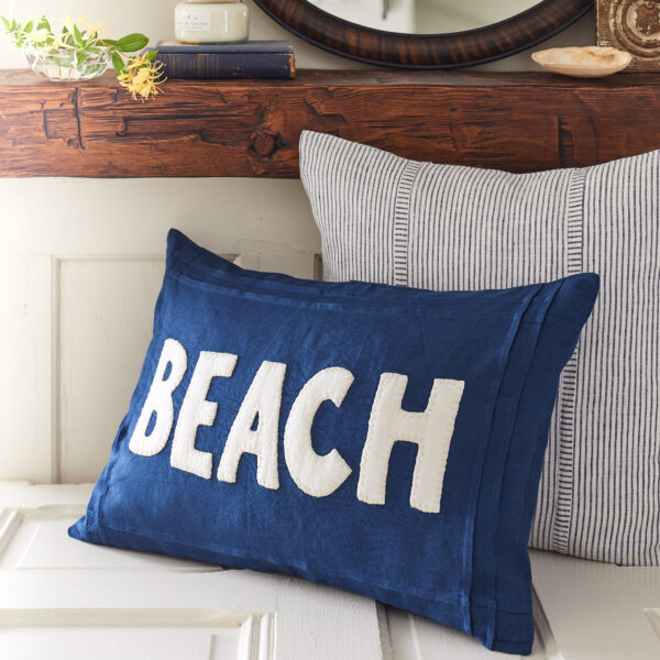 beach white on indigo pillow
