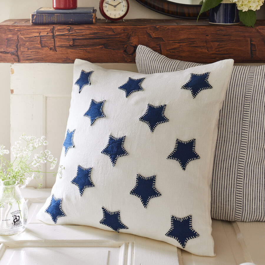 Blue Stars on White Pillow