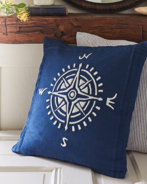 compass white on indigo pillow