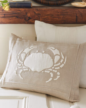 crab white on natural pillow