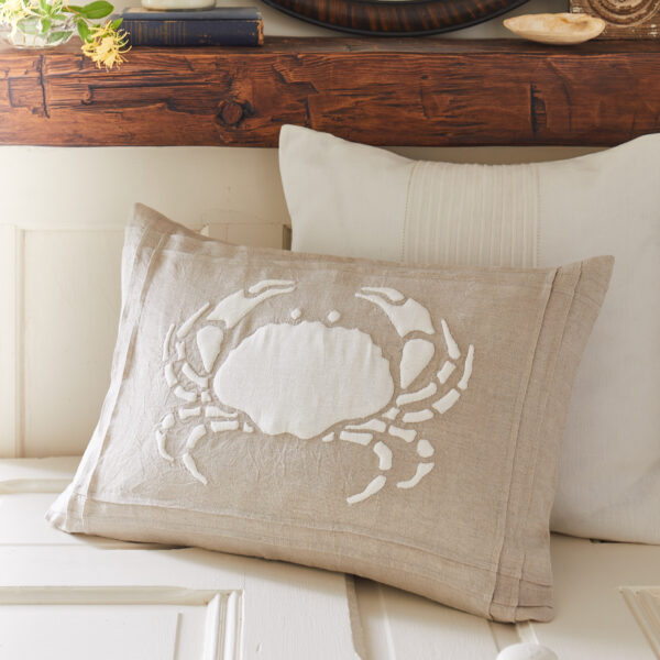 crab white on natural pillow