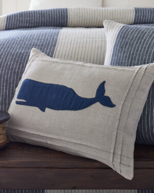Indigo Whale on Natural Pillow