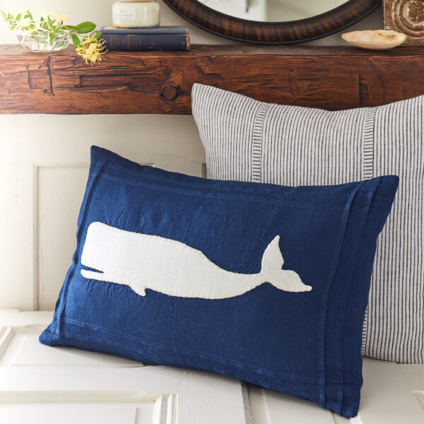 White Whale on Indigo Pillow