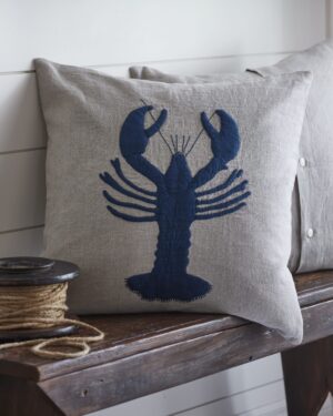 Lobster Indigo on Natural Linen Pillow