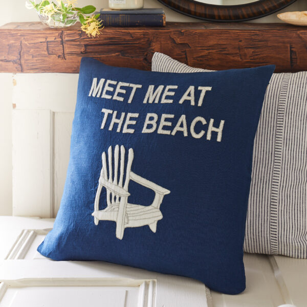 Meet Me at the Beach Indigo Linen Pillow