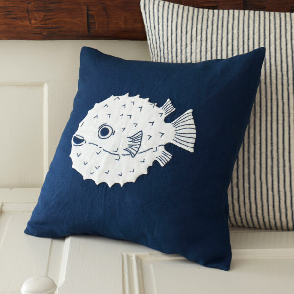 Puffer Fish Pillow Indigo