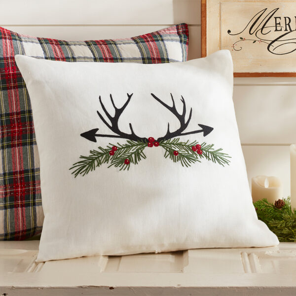 Christmas Antlers & Holly - Porch Pillow