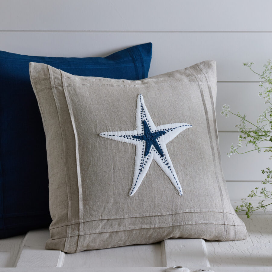 Starfish Throw Pillow - White on Natural