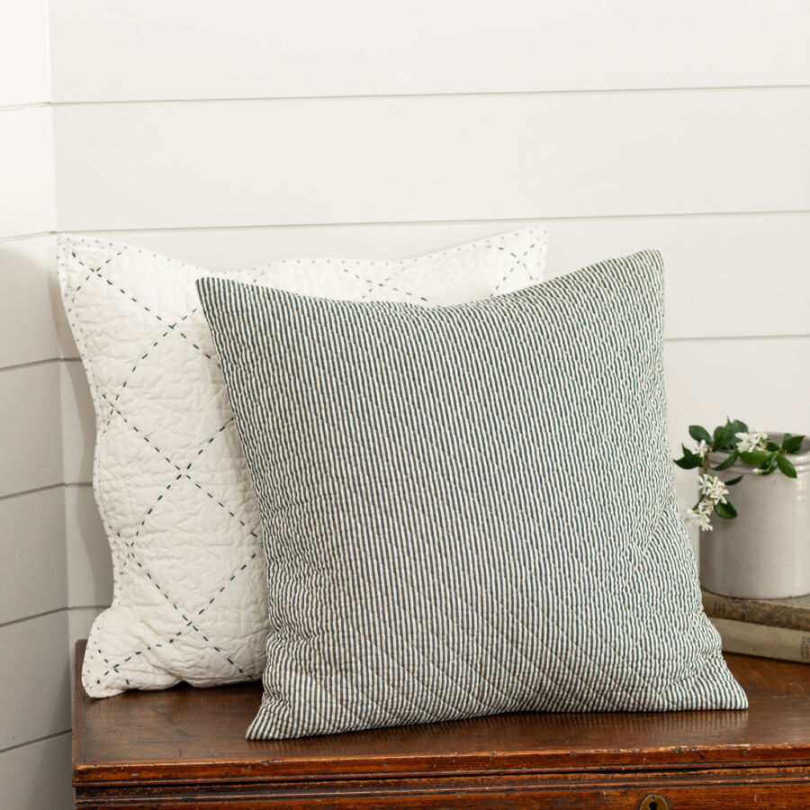 Farmhouse Vintage Denim Quilted Throw Pillow