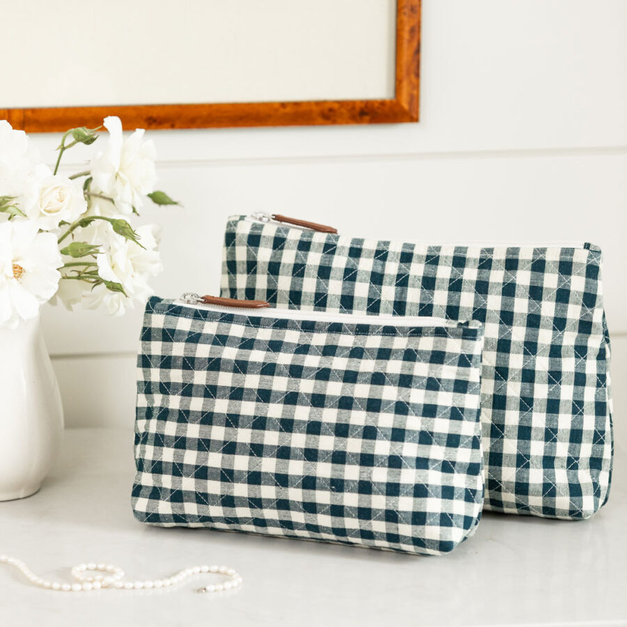 Gingham Indigo Cosmetic Bag