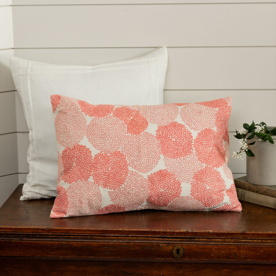 Zinnia Red Embroidered Lumbar Pillow Cover