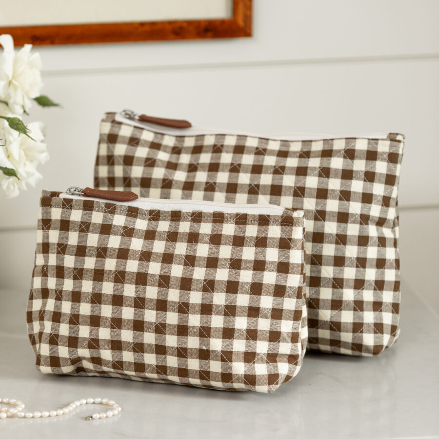 Gingham Brown Cosmetic Bag